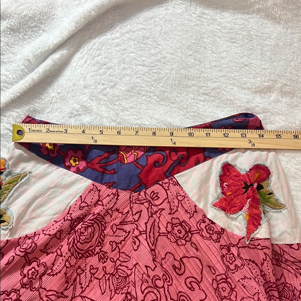 Anthropologie Boho beaded Pink Floral Patchwork  Skirt by Aquarius - Picture 5 of 11